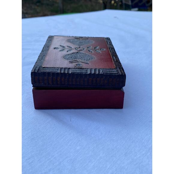 Handmade Polish Folk Art Wooden Trinket Box 3.5 x 5 in. Red Brown Heart Leaf EUC - Picture 5 of 14